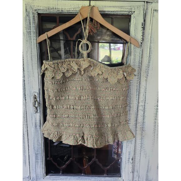 Anthropologie Let Me Be Smocked Halter Crop Top - New Size XL - Picture 6 of 6